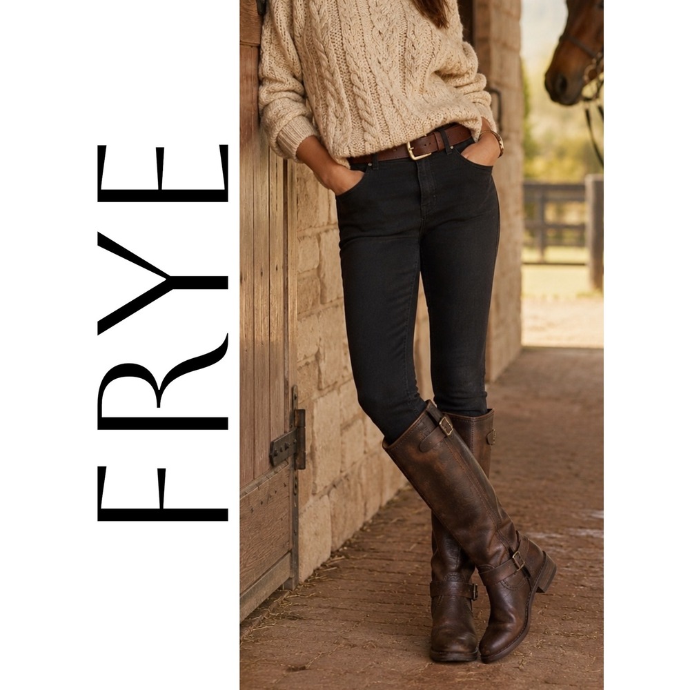 Frye Veronica Slouch Tall Engineer Boots Dark Brown Leather Size 9